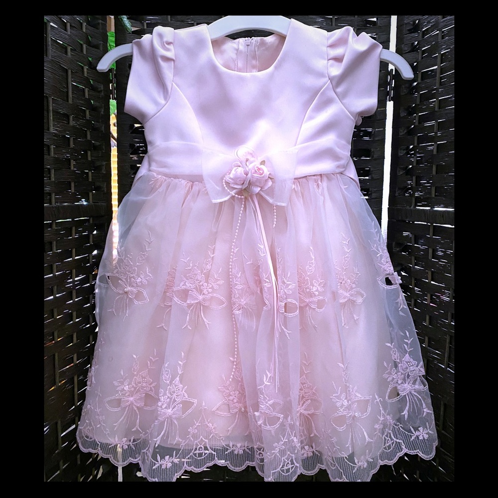 Girls Pink short slve special occasion dress
